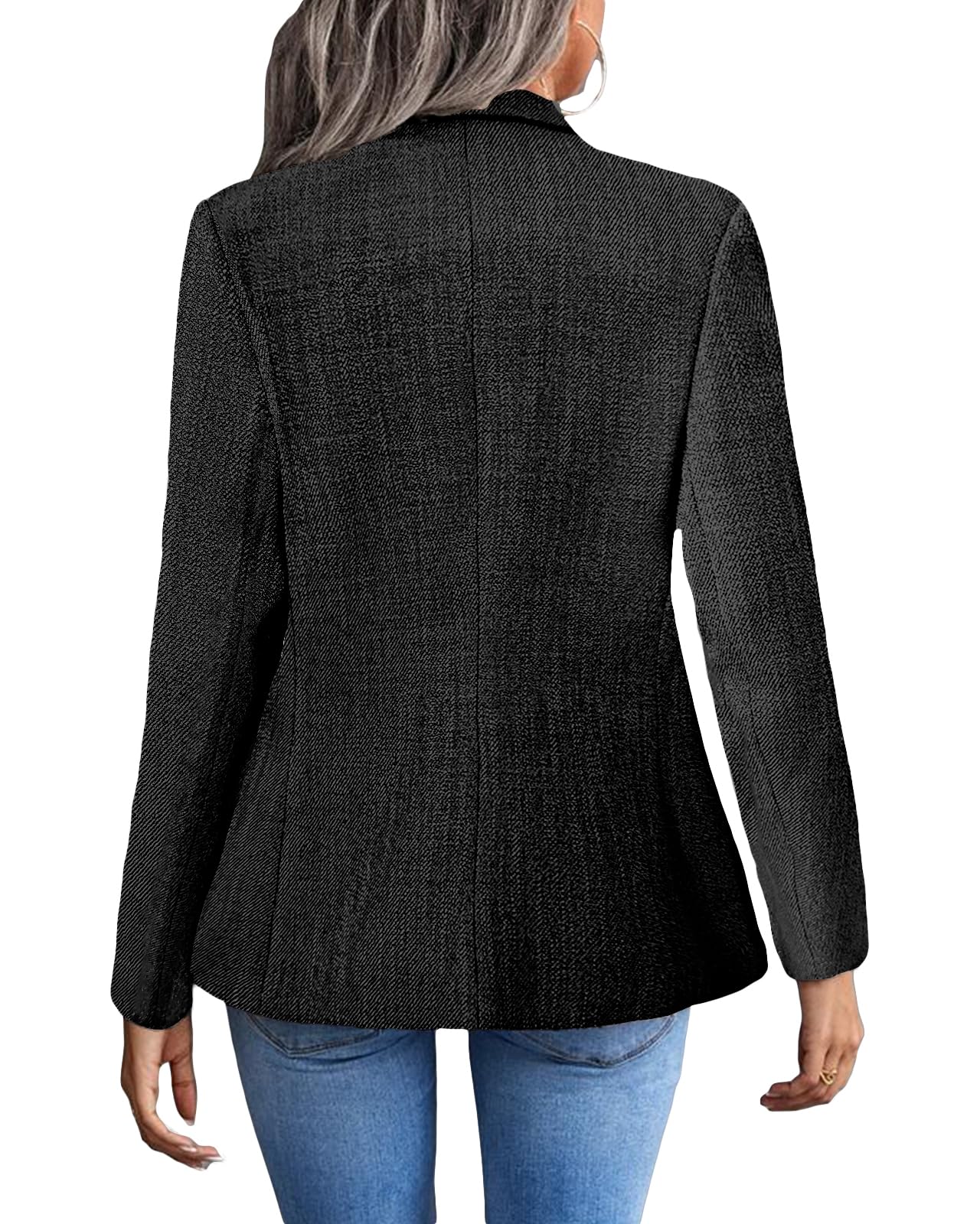 Womens Casual Blazer 2024 Spring Open Front Business Work Tweed Plaid Jacket Suit Pocket (S-XXL)