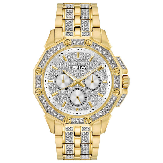 Bulova Montre à quartz chronographe Octava en cristal pour homme, cadran en cristal pavé 