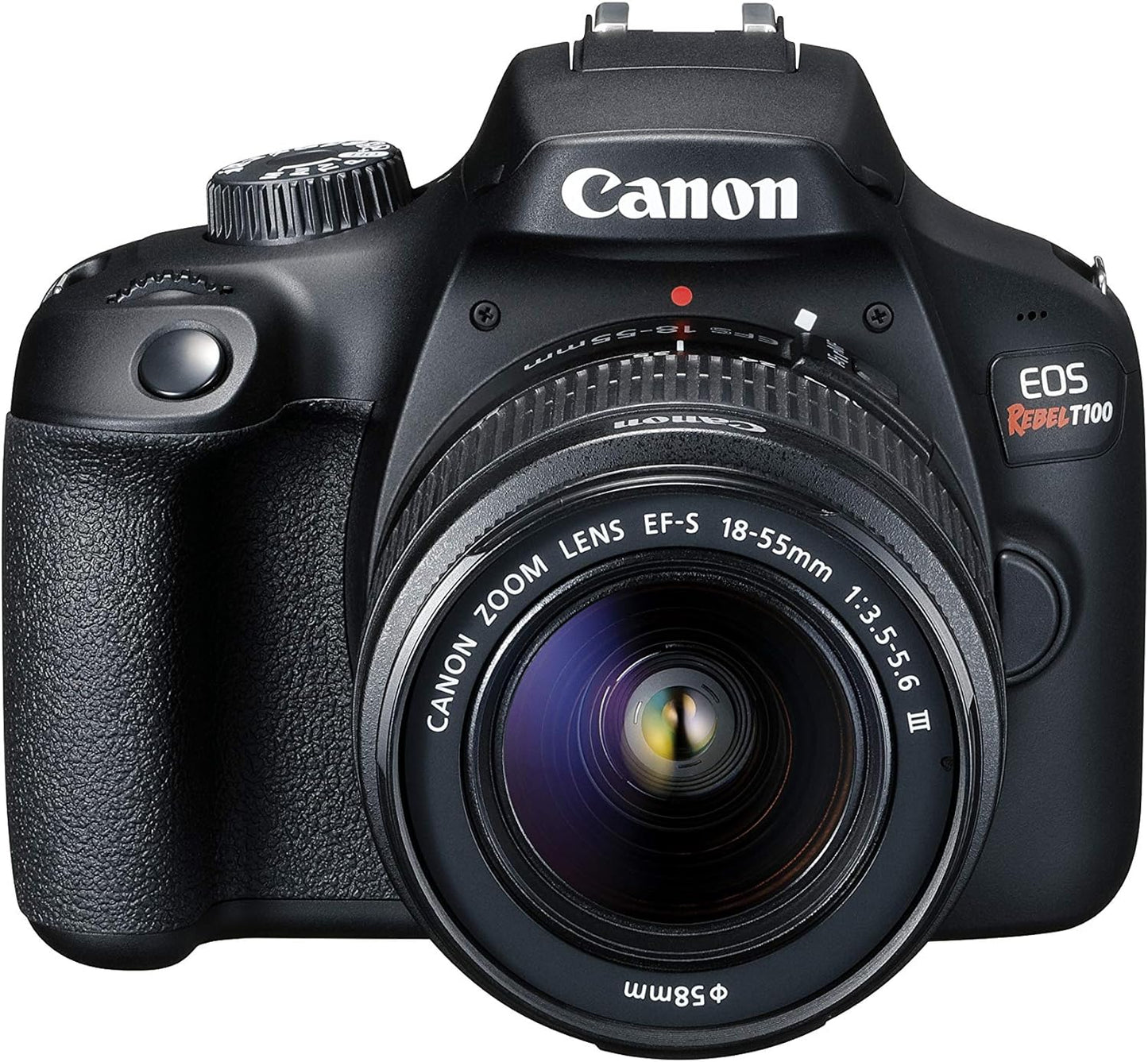 Appareil photo reflex numérique Canon EOS Rebel T100 avec objectif EF-S 18-55 mm f/3.5-5.6 III, capteur CMOS APS-C 18 MP, Wi-Fi intégré, viseur optique, images impressionnantes et vidéos Full HD, carte SD de 32 Go incluse 