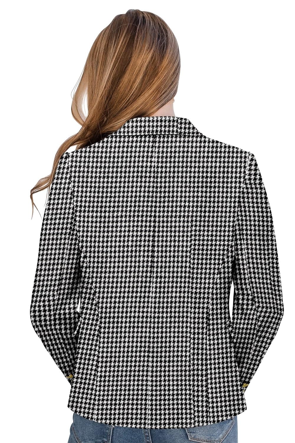 CRAZY GRID Chaqueta casual para mujer con botones dorados, manga larga, para trabajo, oficina, solapa, frente abierto