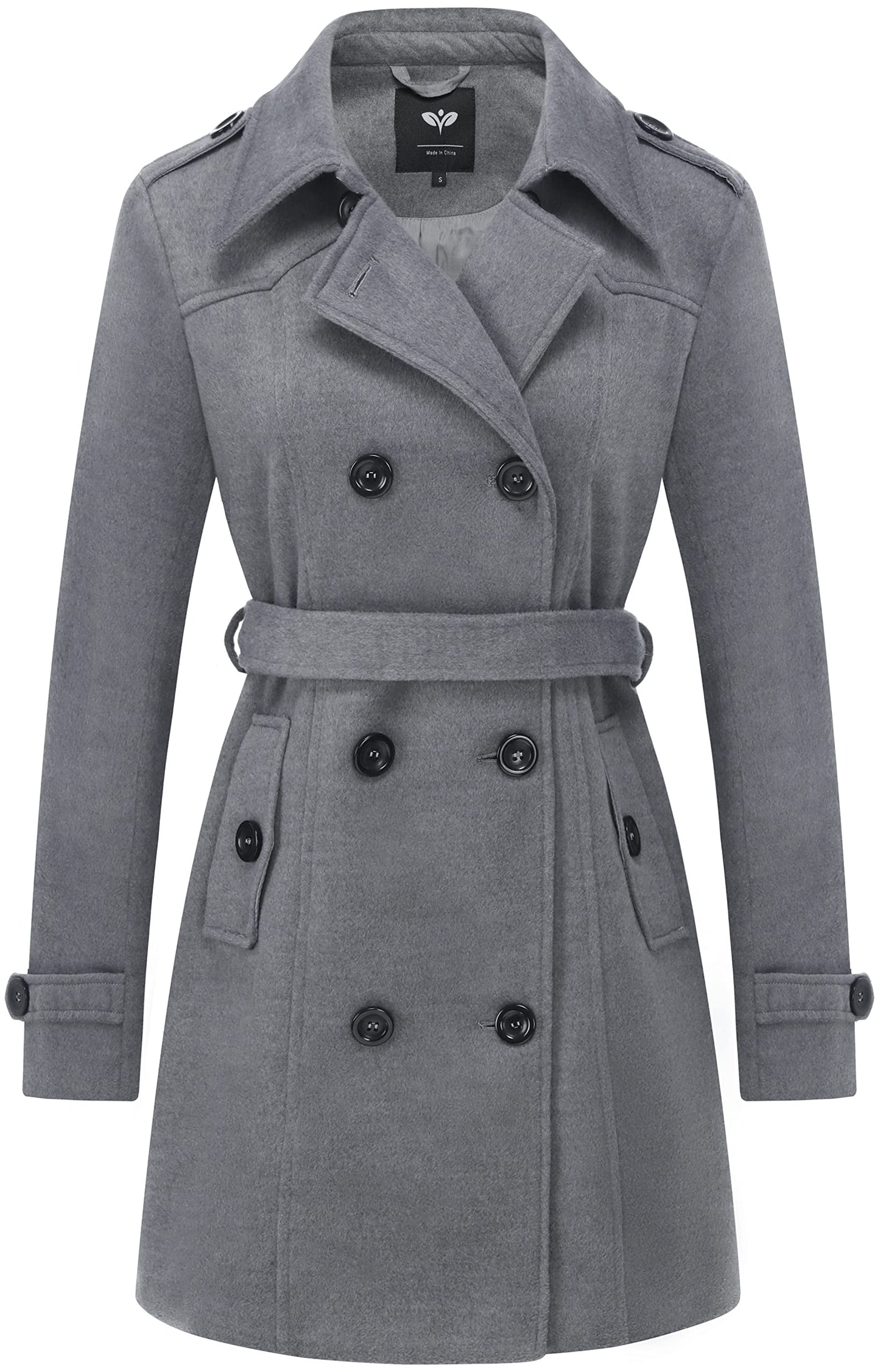 GGleaf Women's Classic Double Breasted Pea Coat Winter Mid-Long Slim Trench Coat with Belt