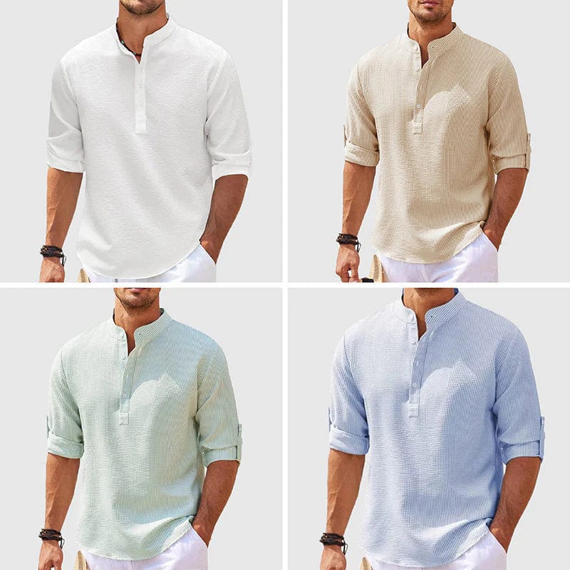 Men's Casual Shirt Long Sleeve Stand Collar Solid Color Shirt Mens Clothing