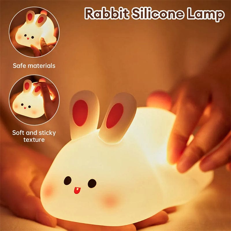 Mignon LED veilleuse capteur tactile dessin animé enfant veilleuses grand visage lapin Silicone veilleuse cadeau de noël lampe de chevet décor à la maison