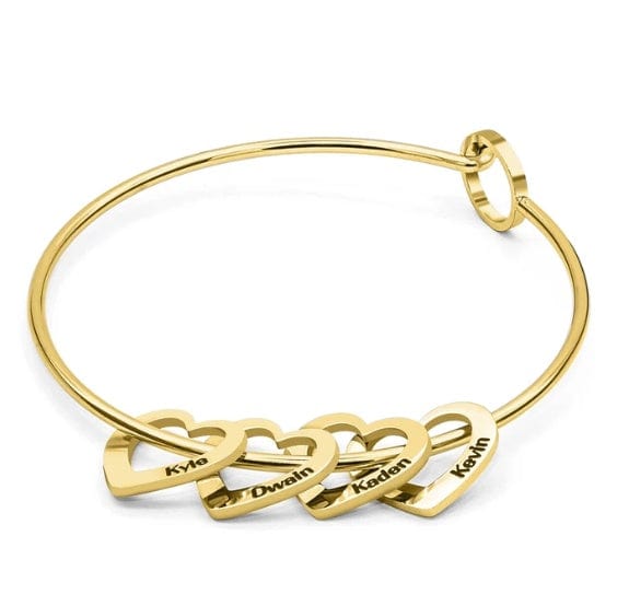 Bracelet d'amour en acier titane avec inscription de nom en forme de cœur de pêche