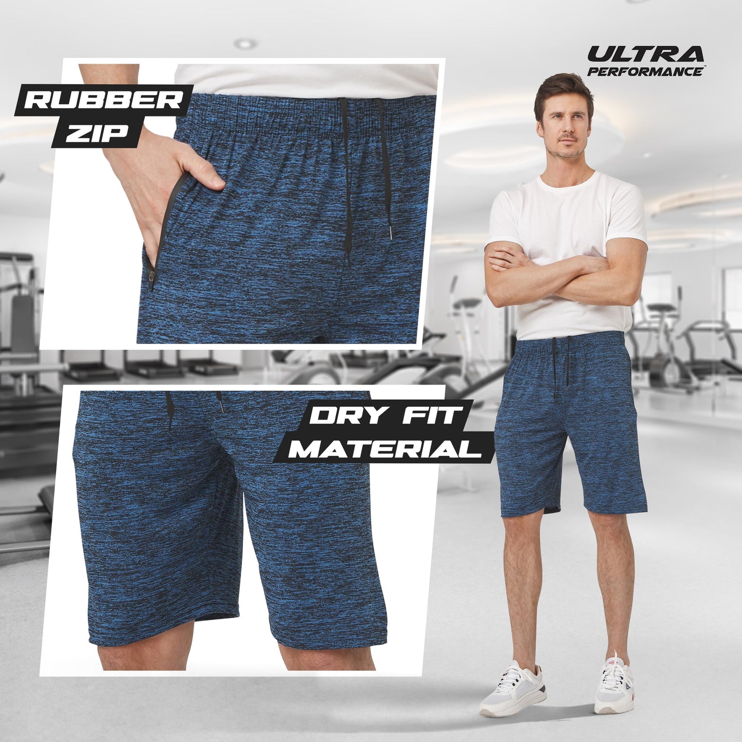 Ultra Performance Mens 5 Pack Athletic Running Shorts, Basketball Gym Workout Shorts for Men with Zippered Pockets