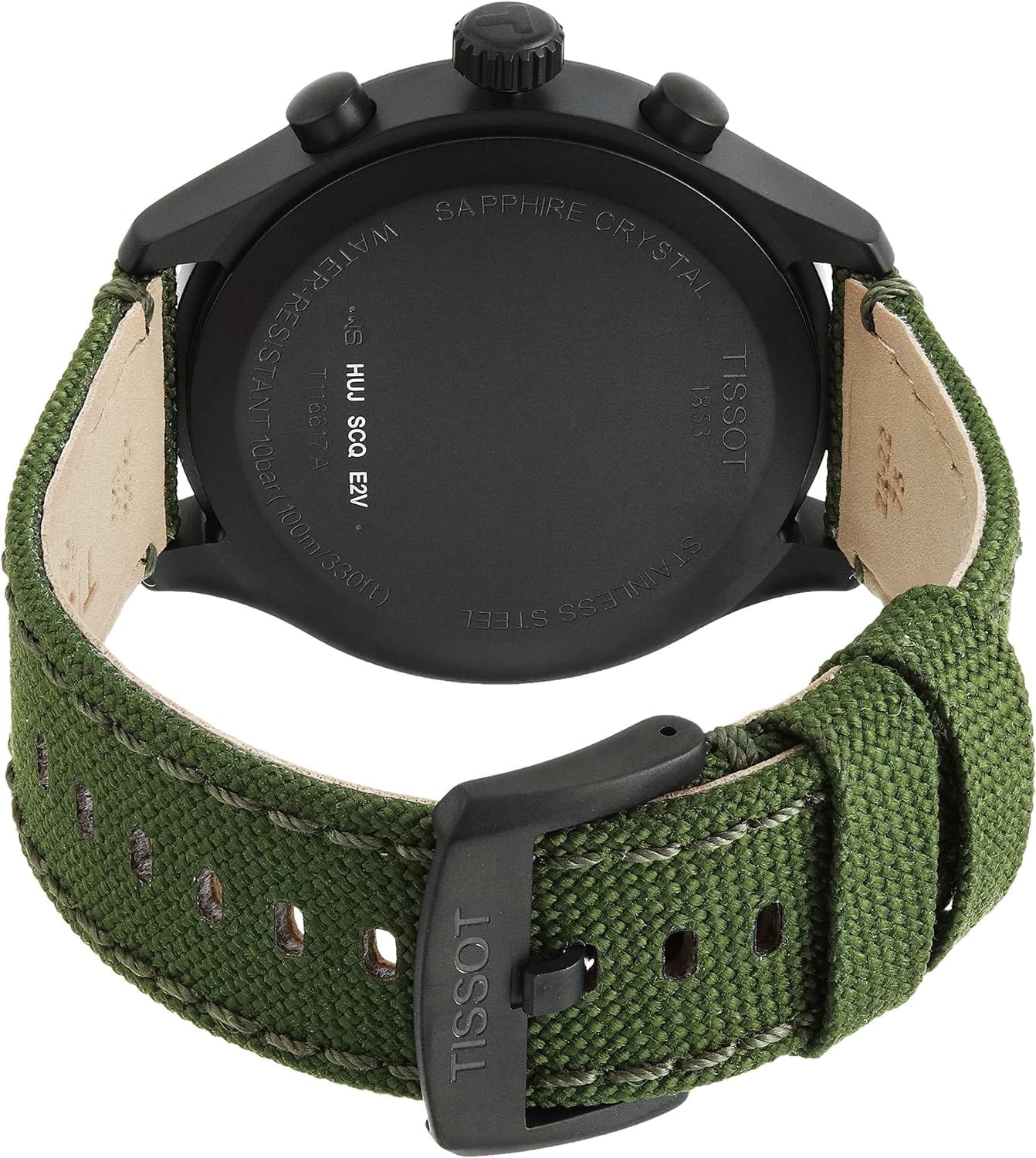 Tissot Montre à quartz Chrono XL pour homme, boîtier en acier inoxydable 316L avec revêtement PVD noir, vert, tissu, 22 (T1166173709700) 