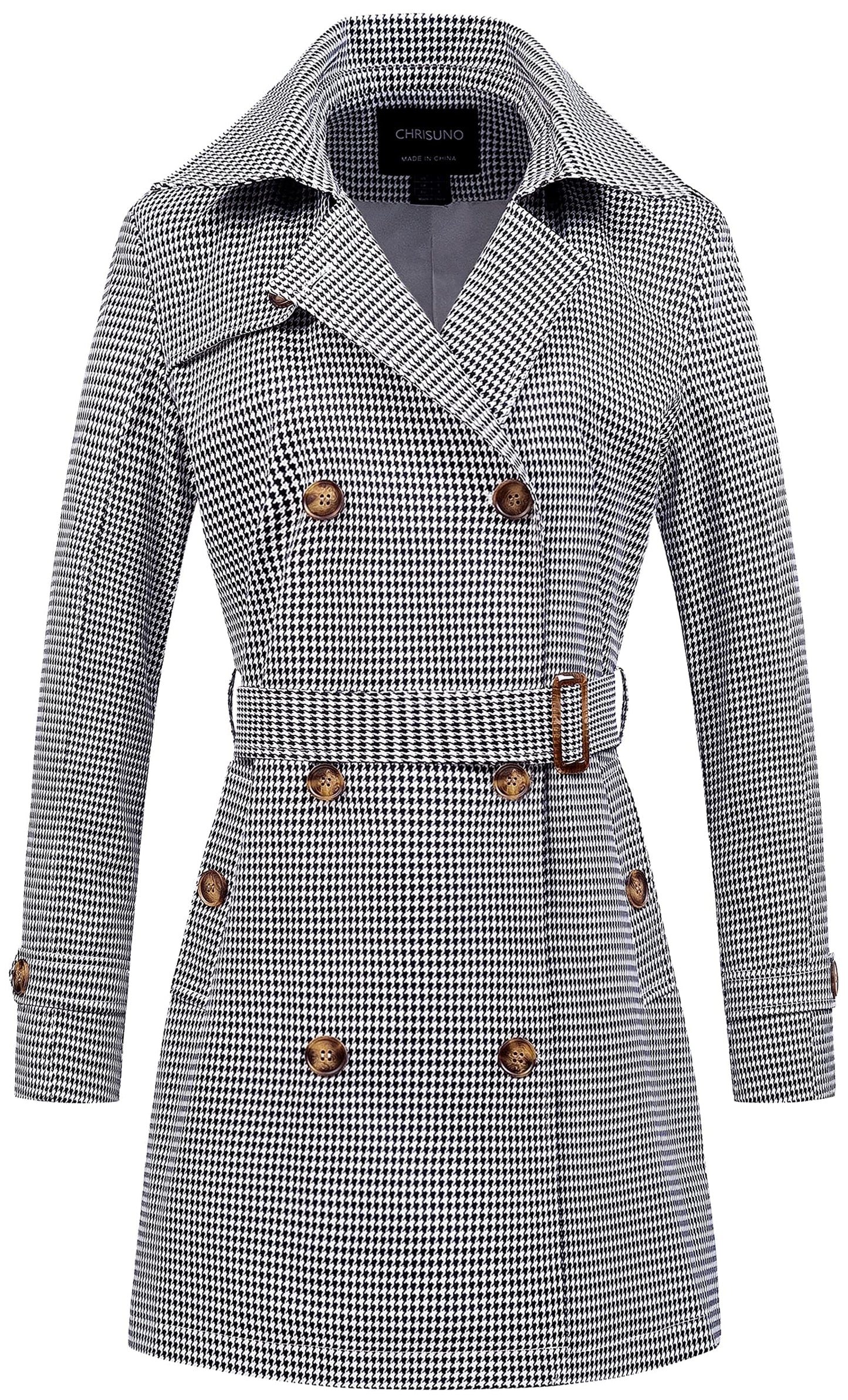 Chrisuno Trench-coat mi-long à double boutonnage pour femme avec ceinture et capuche amovible 