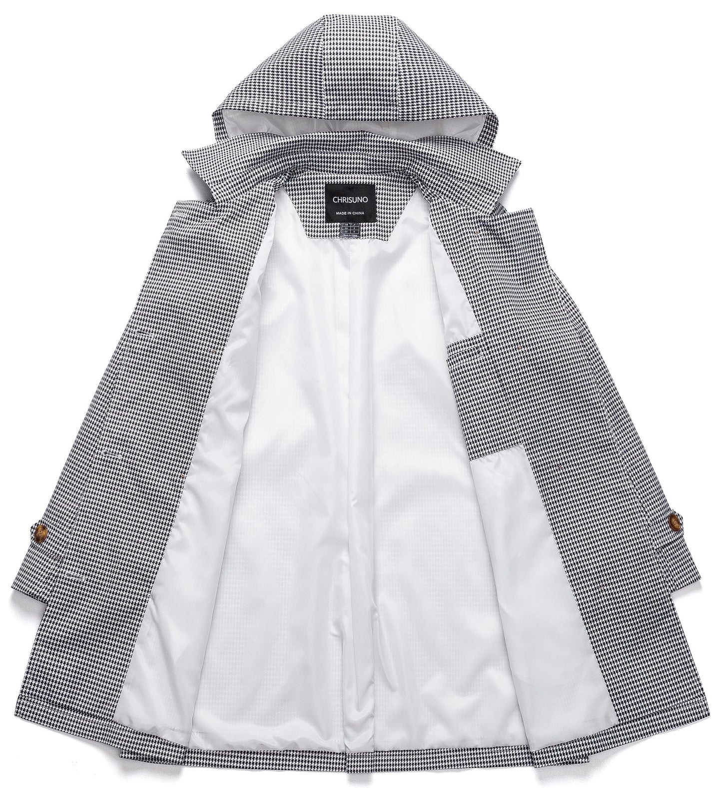 Chrisuno Trench-coat mi-long à double boutonnage pour femme avec ceinture et capuche amovible 