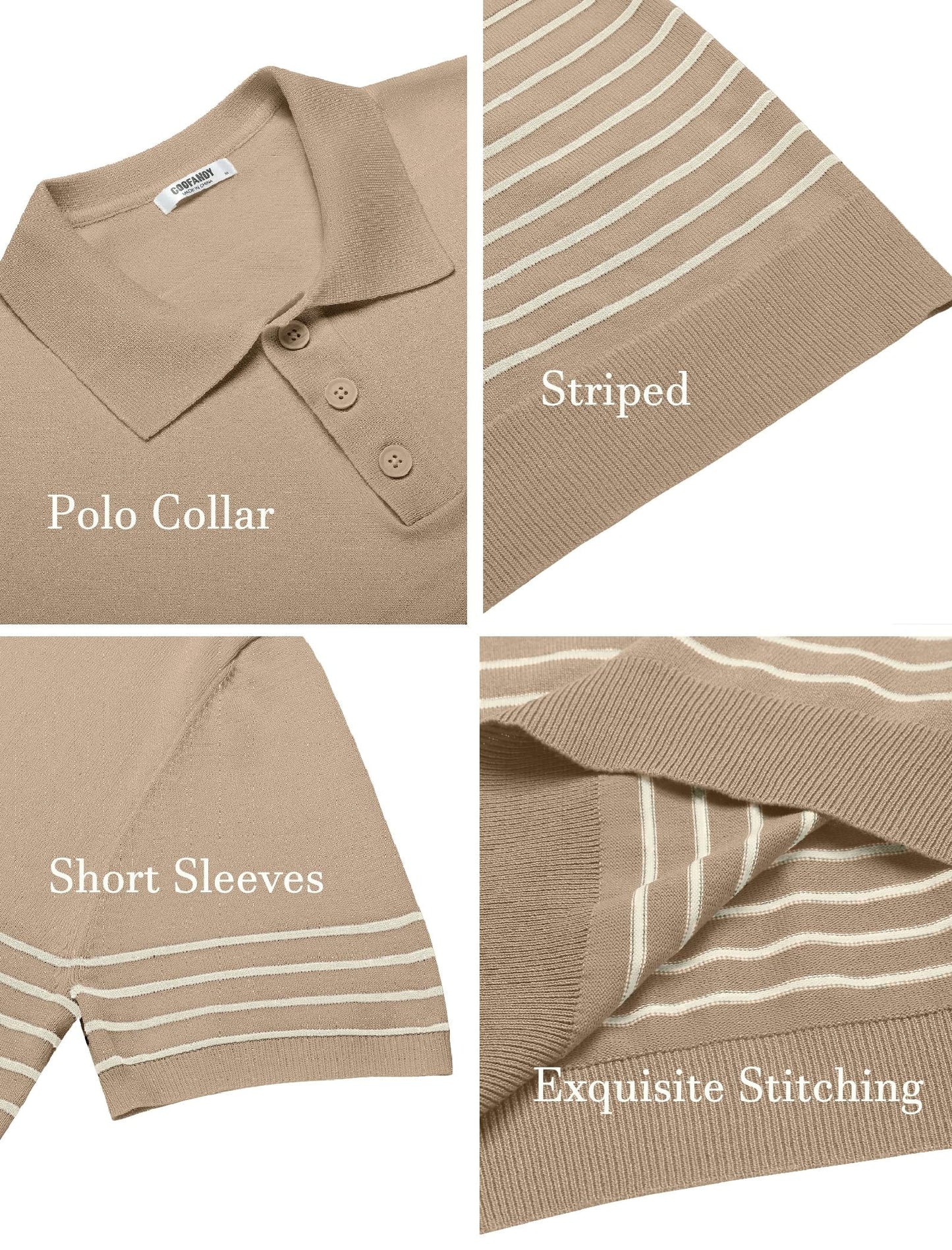 COOFANDY Men's Knit Polo Shirts Short Sleeve Striped Polo Shirt Fashion Casual Golf Shirts