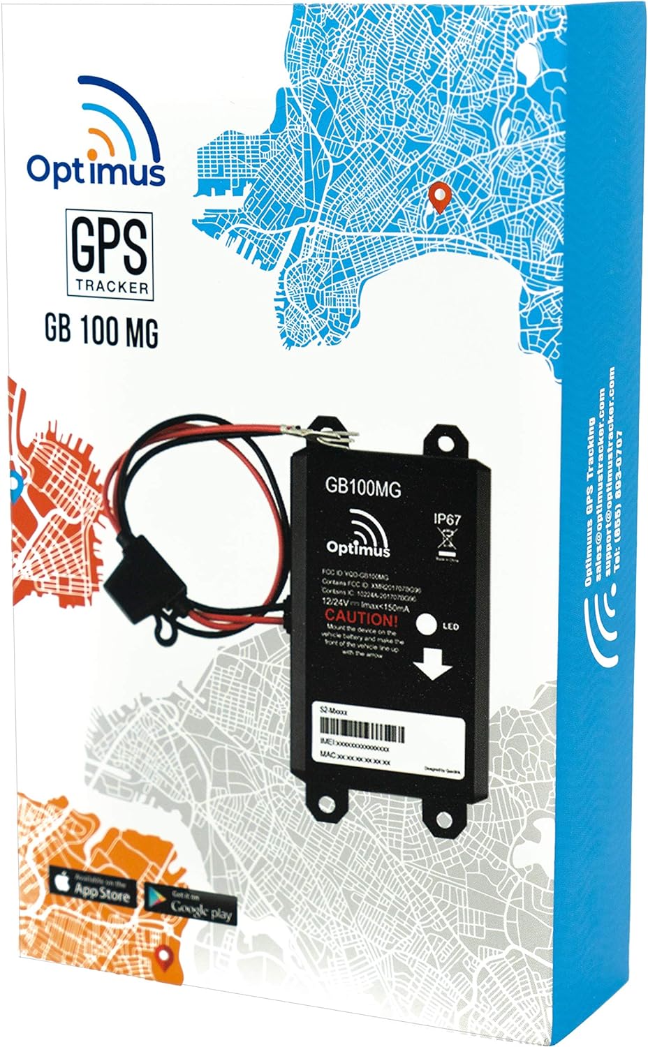 Optimus GB100M GPS Tracker for Vehicles - Easy Installation on Car's Battery - Low Cost Subscription Plan Options.