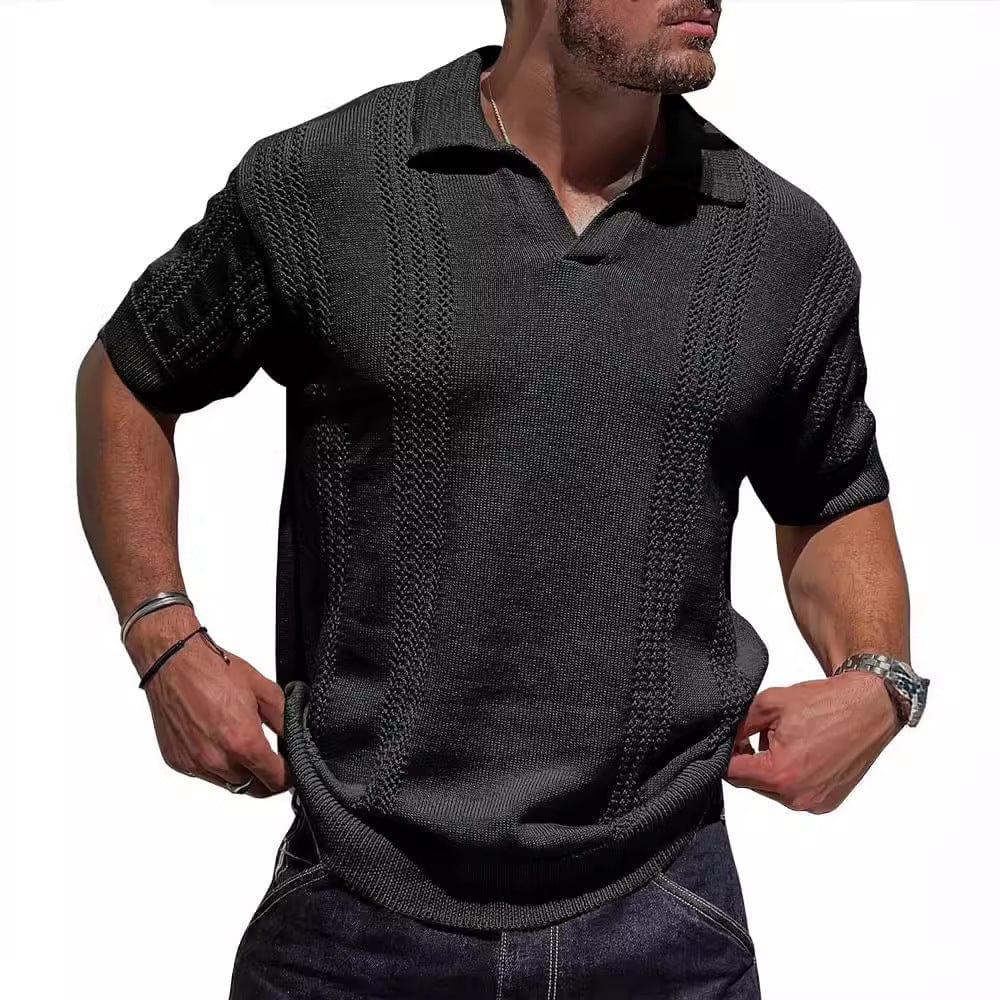 Polo de punto para hombre, moda europea y americana, manga corta, cuello en V, hueco