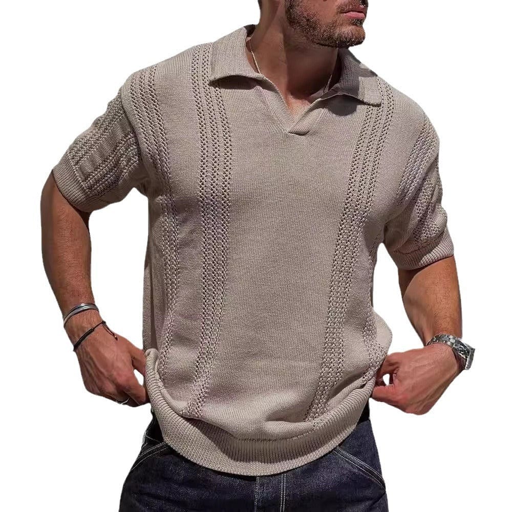 Polo de punto para hombre, moda europea y americana, manga corta, cuello en V, hueco