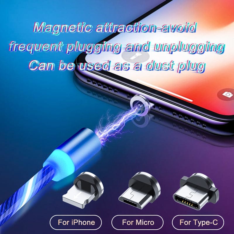 Magnetic Charging Cable Streamer Fast Charging Cable Lighting Micro USB Cable LED Magnet Charger Type-C Cable.