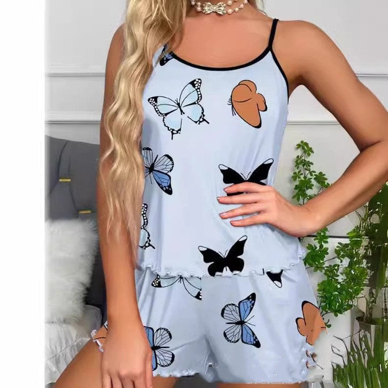 European And American Butterfly Print Pajamas Suit