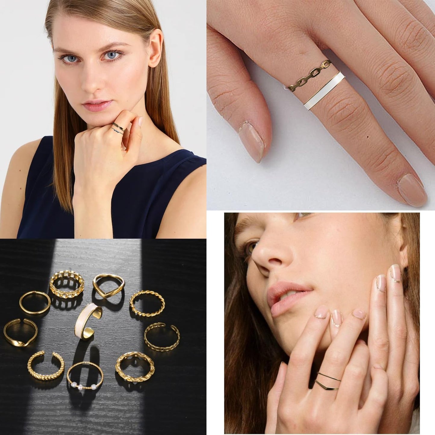 BEELIFY 10 PCS Gold Stacking Rings Set for Women Girls Knuckle Chunky Rings Boho Joint Finger Midi Rings Heart Simple Hollow Carved Stacking Rings Pack for Gift (Size Mixed) Xpress