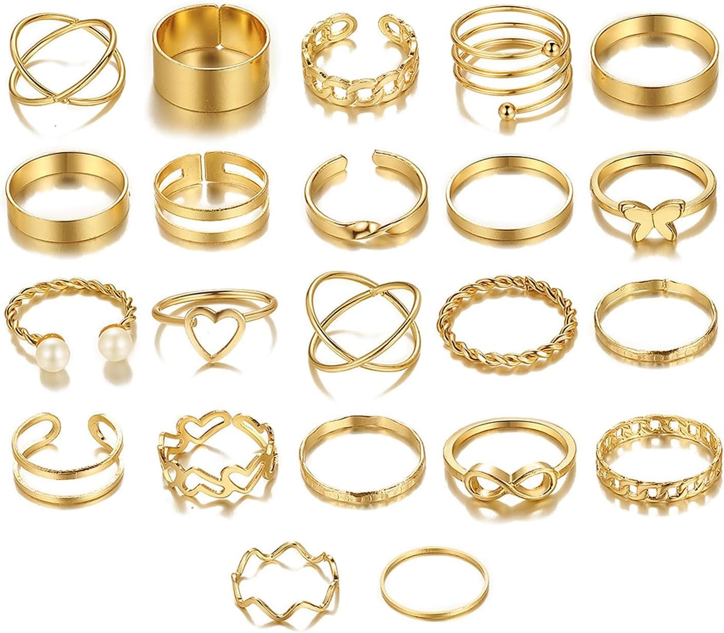 BEELIFY 10 PCS Gold Stacking Rings Set for Women Girls Knuckle Chunky Rings Boho Joint Finger Midi Rings Heart Simple Hollow Carved Stacking Rings Pack for Gift (Size Mixed) Xpress