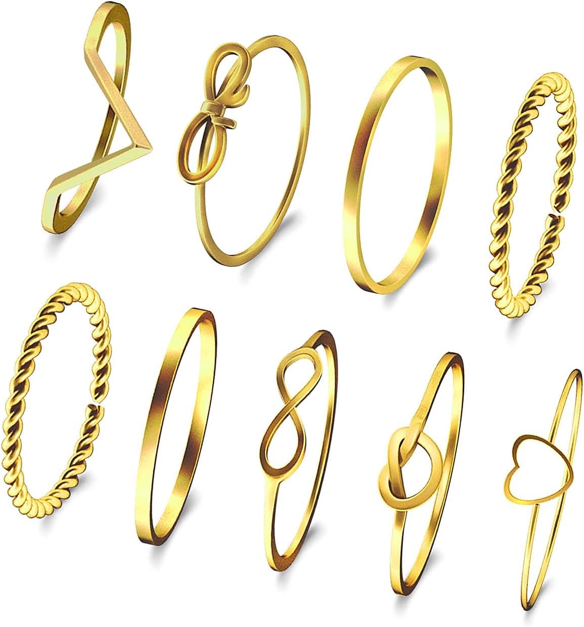 BEELIFY 10 PCS Gold Stacking Rings Set for Women Girls Knuckle Chunky Rings Boho Joint Finger Midi Rings Heart Simple Hollow Carved Stacking Rings Pack for Gift (Size Mixed) Xpress