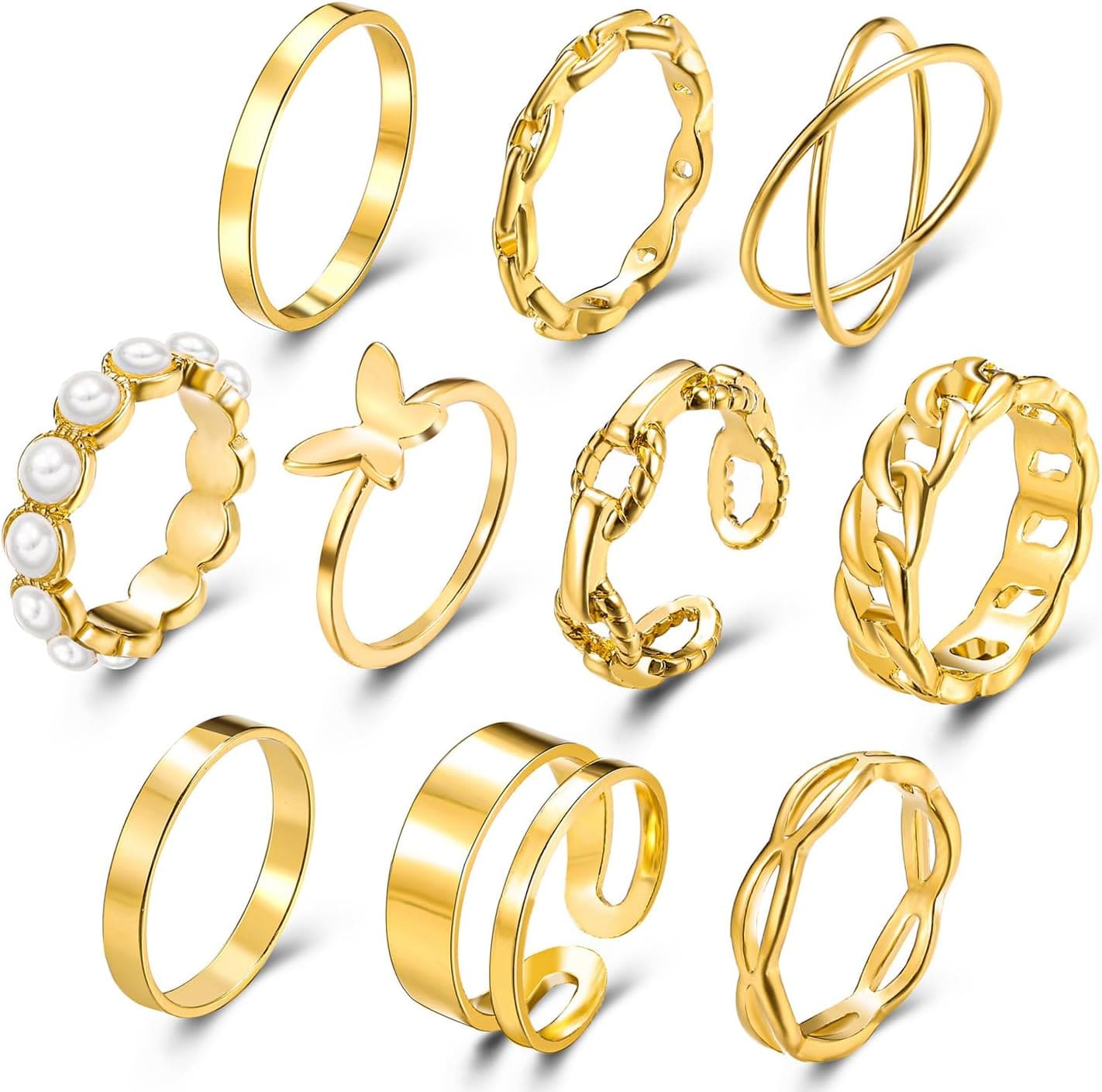 BEELIFY 10 PCS Gold Stacking Rings Set for Women Girls Knuckle Chunky Rings Boho Joint Finger Midi Rings Heart Simple Hollow Carved Stacking Rings Pack for Gift (Size Mixed) Xpress