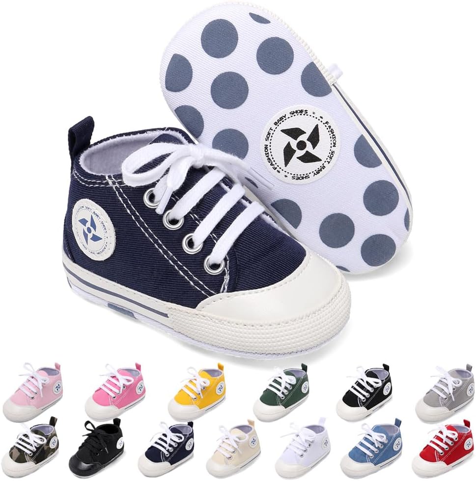 Baby Boys Girls Star High Top Sneaker Soft Anti-Slip Sole Newborn Infant First Walkers Canvas Denim Shoes Xpress