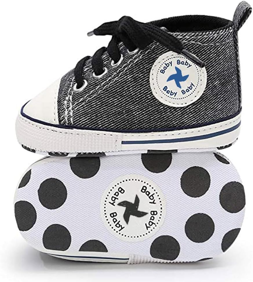 Baby Boys Girls Star High Top Sneaker Soft Anti-Slip Sole Newborn Infant First Walkers Canvas Denim Shoes Xpress