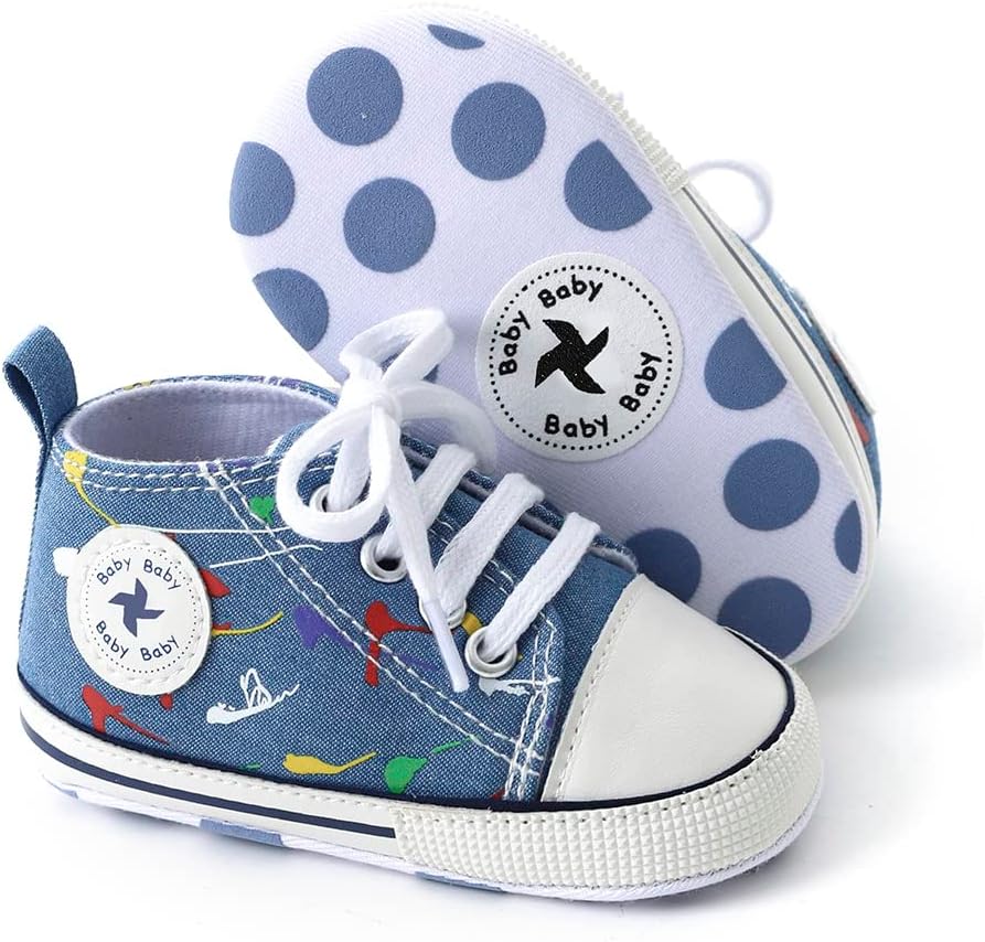 Baby Boys Girls Star High Top Sneaker Soft Anti-Slip Sole Newborn Infant First Walkers Canvas Denim Shoes Xpress