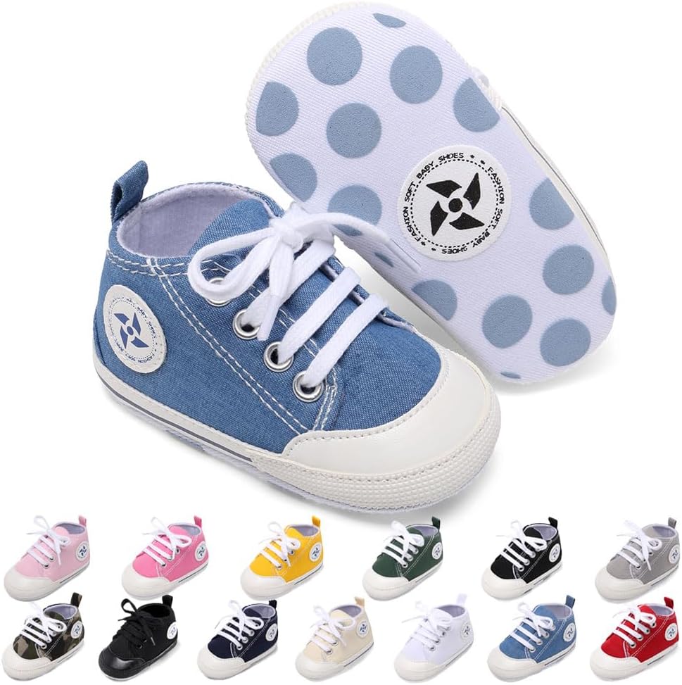 Baby Boys Girls Star High Top Sneaker Soft Anti-Slip Sole Newborn Infant First Walkers Canvas Denim Shoes Xpress