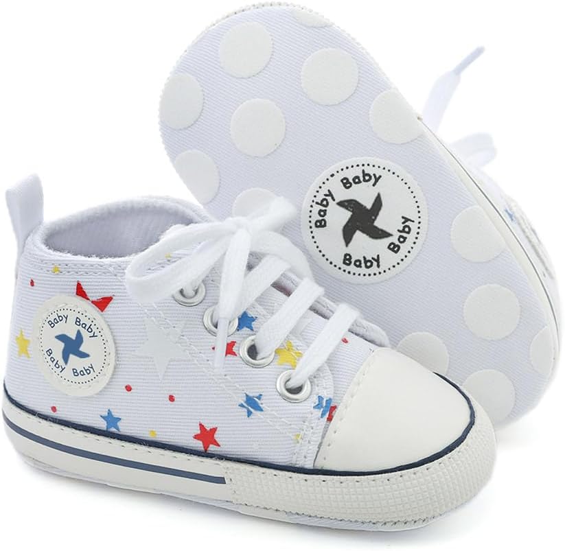 Baby Girls Boys Shoes Soft Anti-Slip Sole Newborn First Walkers Star High Top Canvas Denim Unisex Infant Sneaker Xpress