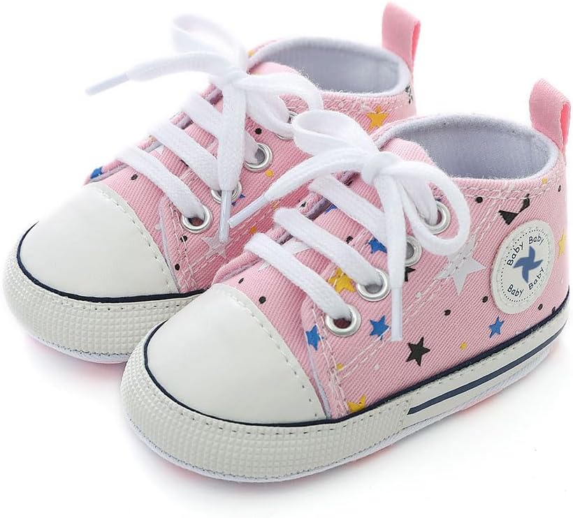 Baby Girls Boys Shoes Soft Anti-Slip Sole Newborn First Walkers Star High Top Canvas Denim Unisex Infant Sneaker Xpress