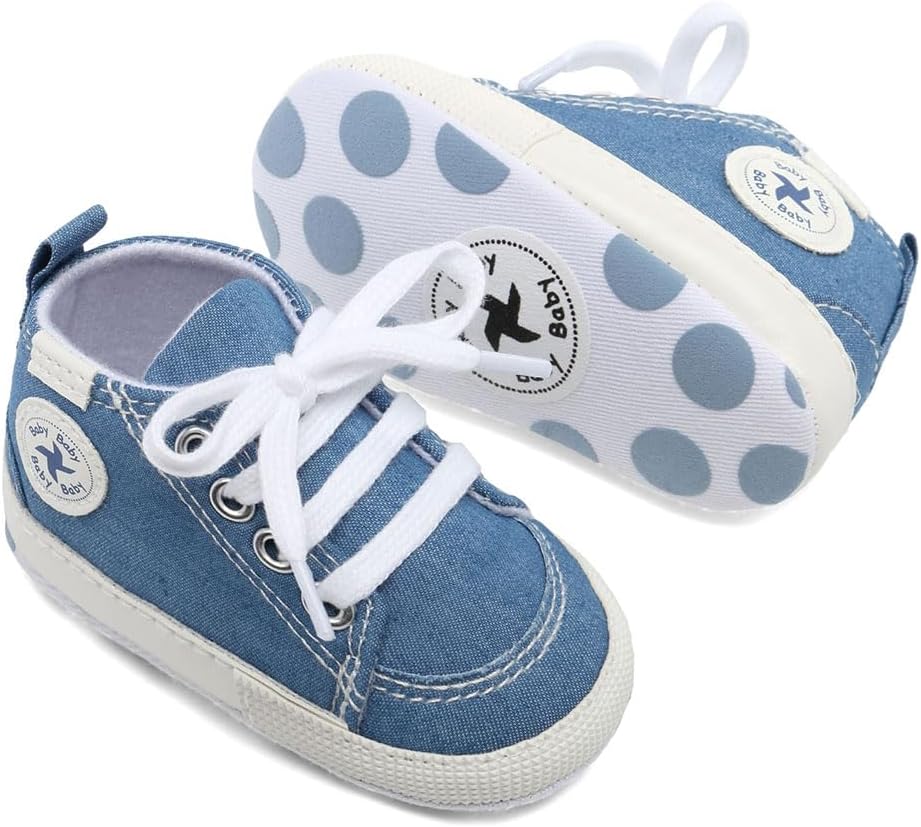 Baby Girls Boys Shoes Soft Anti-Slip Sole Newborn First Walkers Star High Top Canvas Denim Unisex Infant Sneaker Xpress