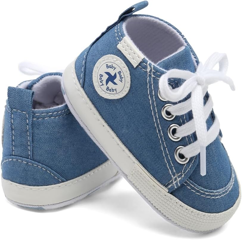 Baby Girls Boys Shoes Soft Anti-Slip Sole Newborn First Walkers Star High Top Canvas Denim Unisex Infant Sneaker Xpress