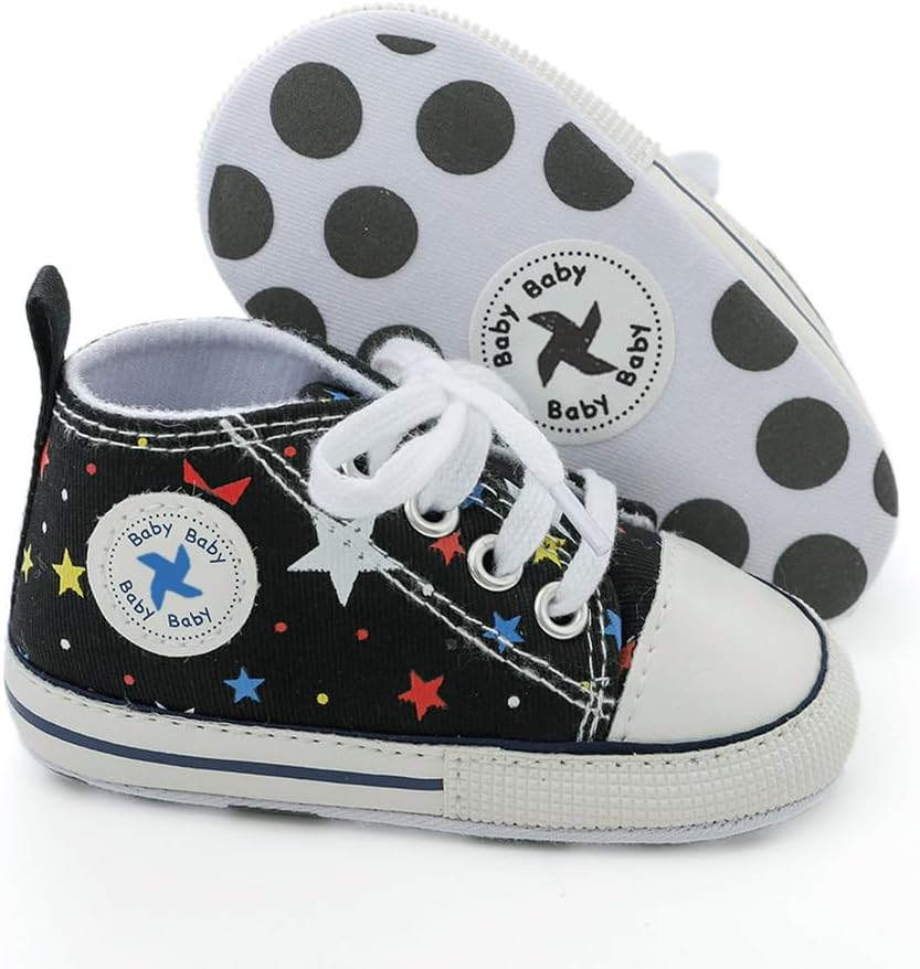 Baby Girls Boys Shoes Soft Anti-Slip Sole Newborn First Walkers Star High Top Canvas Denim Unisex Infant Sneaker Xpress