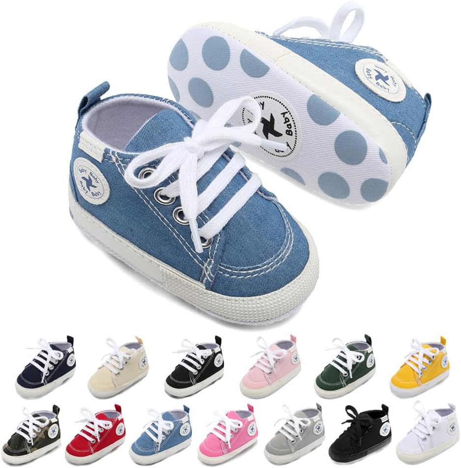 Baby Girls Boys Shoes Soft Anti-Slip Sole Newborn First Walkers Star High Top Canvas Denim Unisex Infant Sneaker Xpress