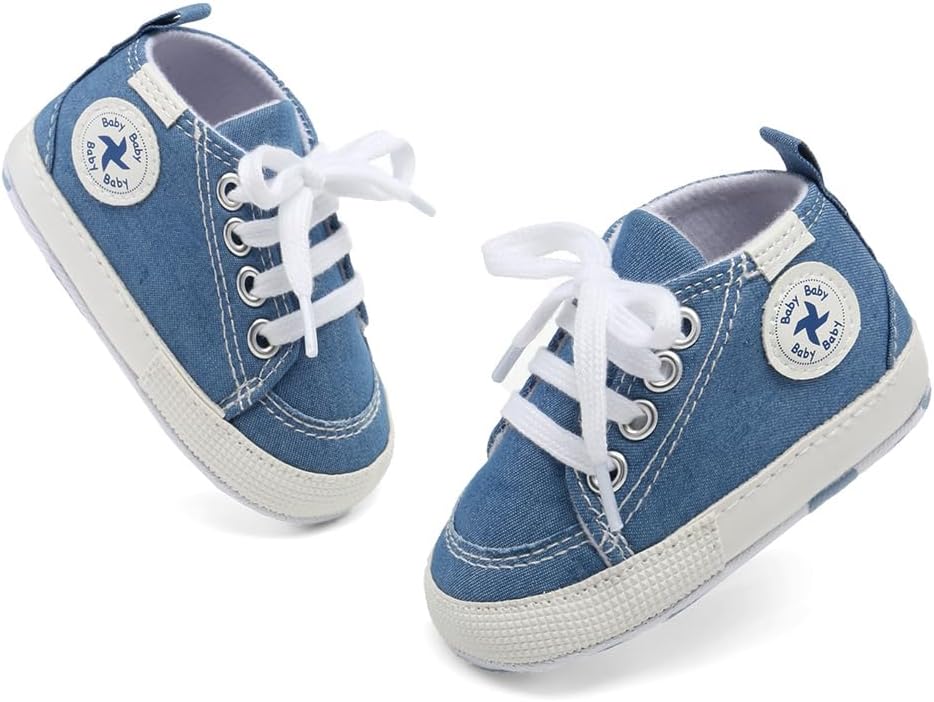 Baby Girls Boys Shoes Soft Anti-Slip Sole Newborn First Walkers Star High Top Canvas Denim Unisex Infant Sneaker Xpress