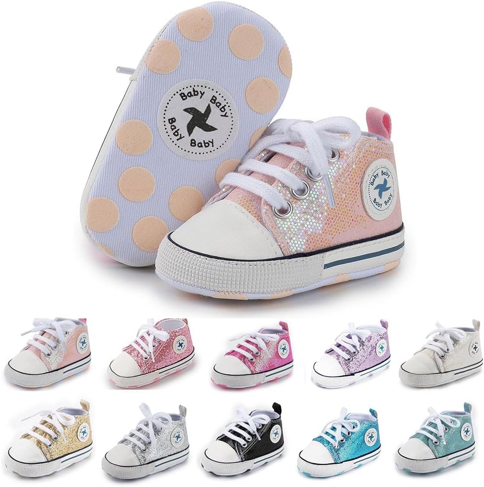 Baby Girls Boys Shoes Soft Anti-Slip Sole Newborn First Walkers Star High Top Canvas Denim Unisex Infant Sneaker Xpress