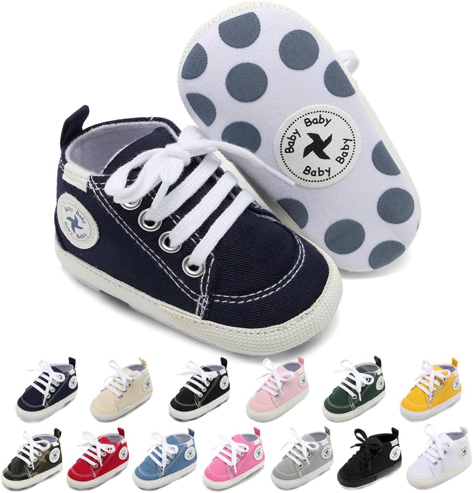 Baby Girls Boys Shoes Soft Anti-Slip Sole Newborn First Walkers Star High Top Canvas Denim Unisex Infant Sneaker Xpress