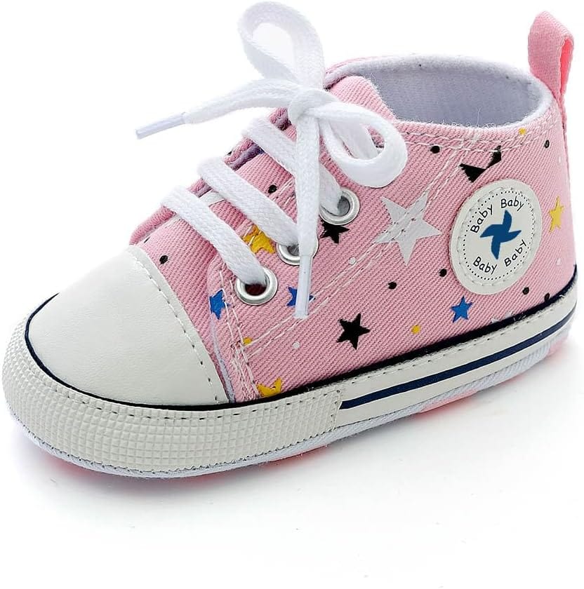 Baby Girls Boys Shoes Soft Anti-Slip Sole Newborn First Walkers Star High Top Canvas Denim Unisex Infant Sneaker Xpress