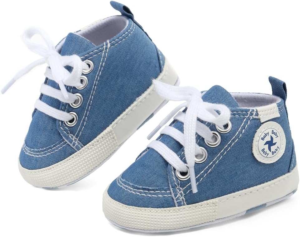 Baby Girls Boys Shoes Soft Anti-Slip Sole Newborn First Walkers Star High Top Canvas Denim Unisex Infant Sneaker Xpress