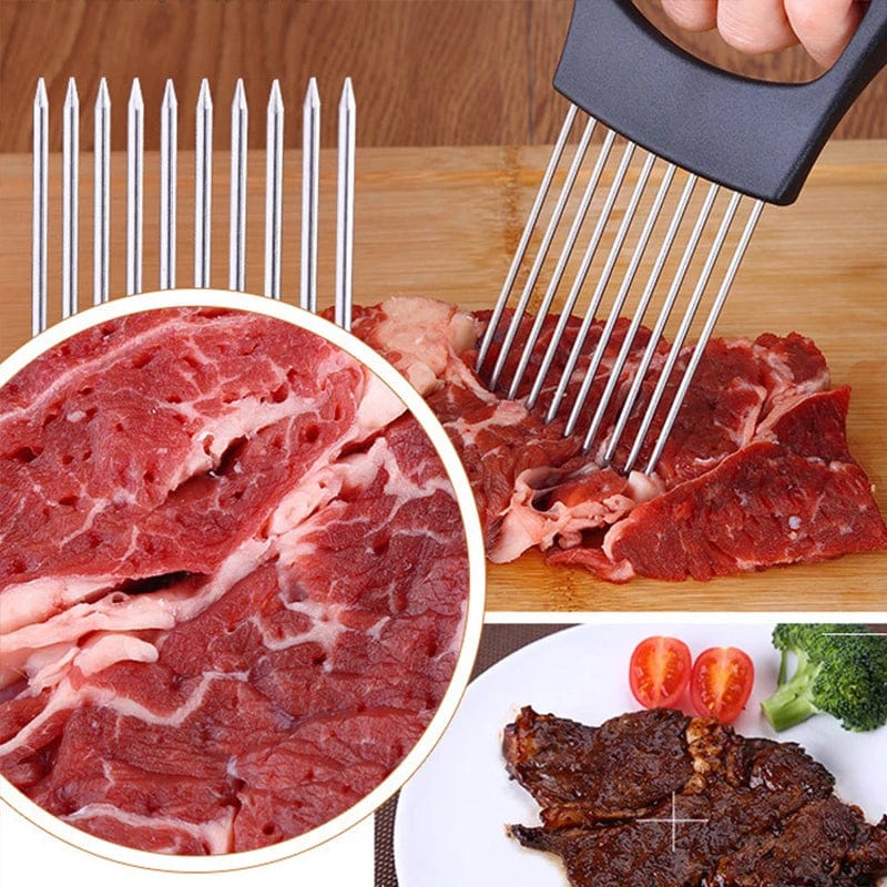 Food Slice Assistant Vegetable Holder Stainless Steel Onion Lemon Cutter Knife Pine Meat Needle Kitchen Gadgets Accessories Tool Xpress