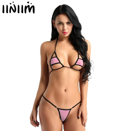 iiniim 2Pcs Women Summer Bikini Lingerie Set Micro Bikini Bra Top with Briefs Bottoms Swimsuit Swimwear Lingerie Bikinis Set