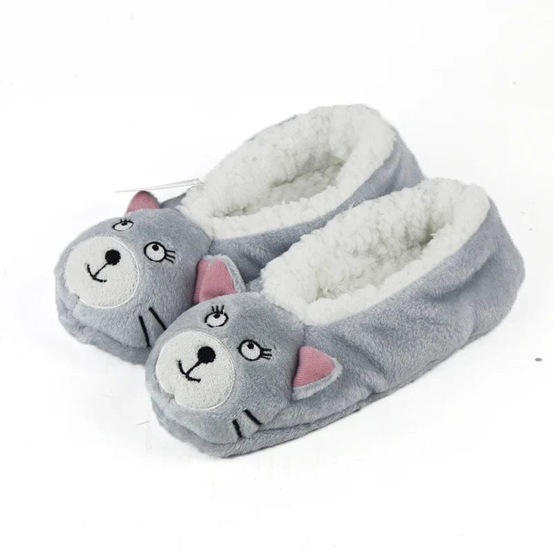 2019 New Warm Flats Soft Sole Women Indoor Floor Slippers/Shoes Animal Shape Gray Cows Pink Flannel Home Slippers Color Xpress