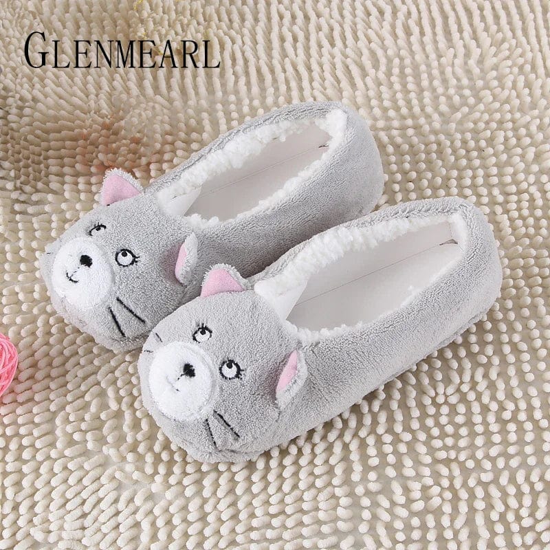 2019 New Warm Flats Soft Sole Women Indoor Floor Slippers/Shoes Animal Shape Gray Cows Pink Flannel Home Slippers Color Xpress