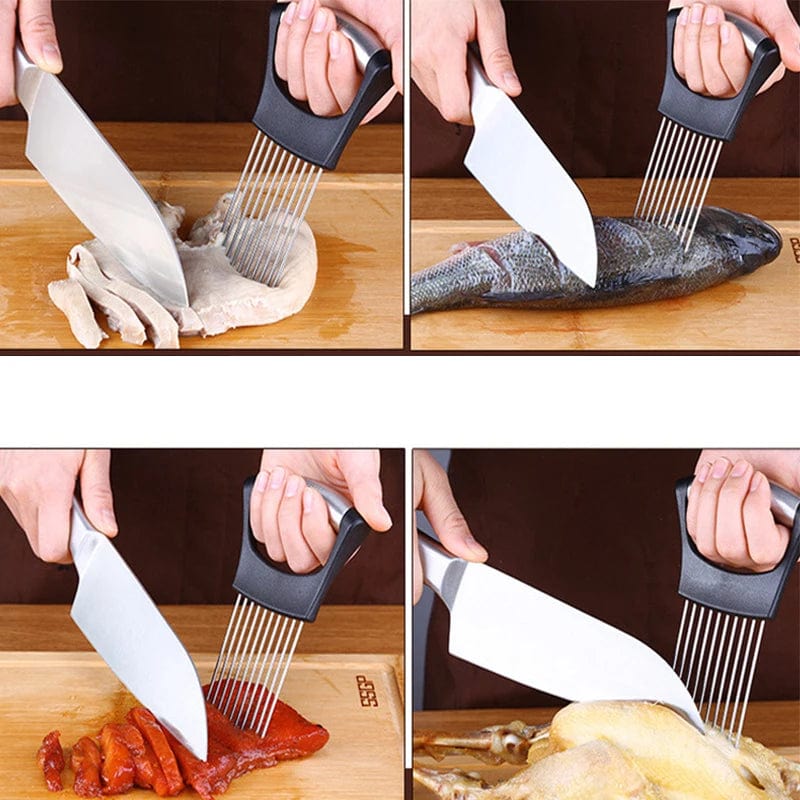 Food Slice Assistant Vegetable Holder Stainless Steel Onion Lemon Cutter Knife Pine Meat Needle Kitchen Gadgets Accessories Tool Xpress