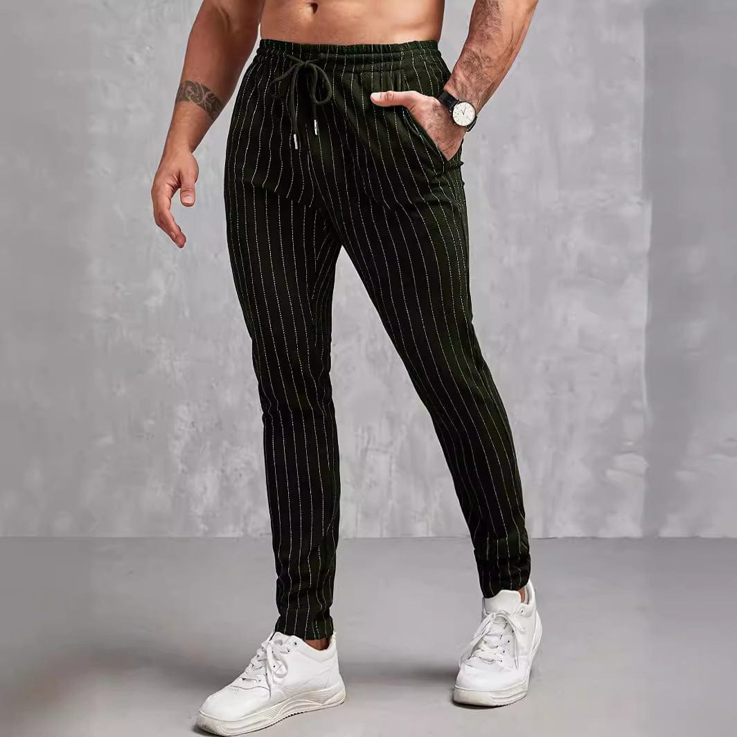 European And American Men's Striped Pocket Casual Ankle Banded Pants