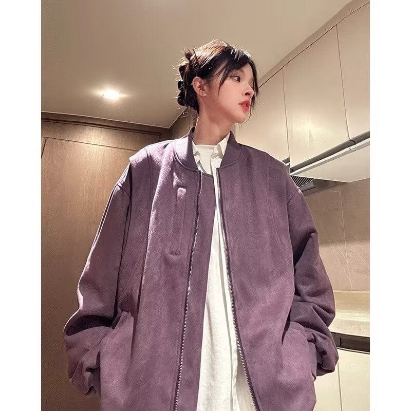 American Retro Premium Purple Baseball Trendy Niche Jacket