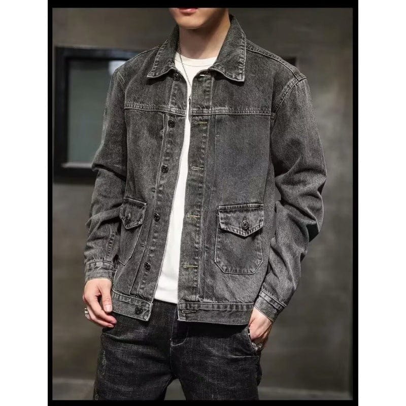 Veste courte manteau en jean gris fumé