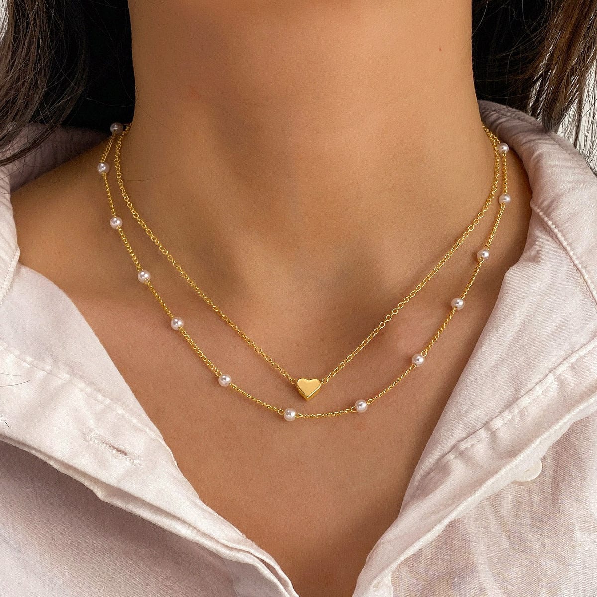 Joyería de moda, colgante de borla de perlas para mujer, collar de doble capa, collar de perlas doradas para mujer