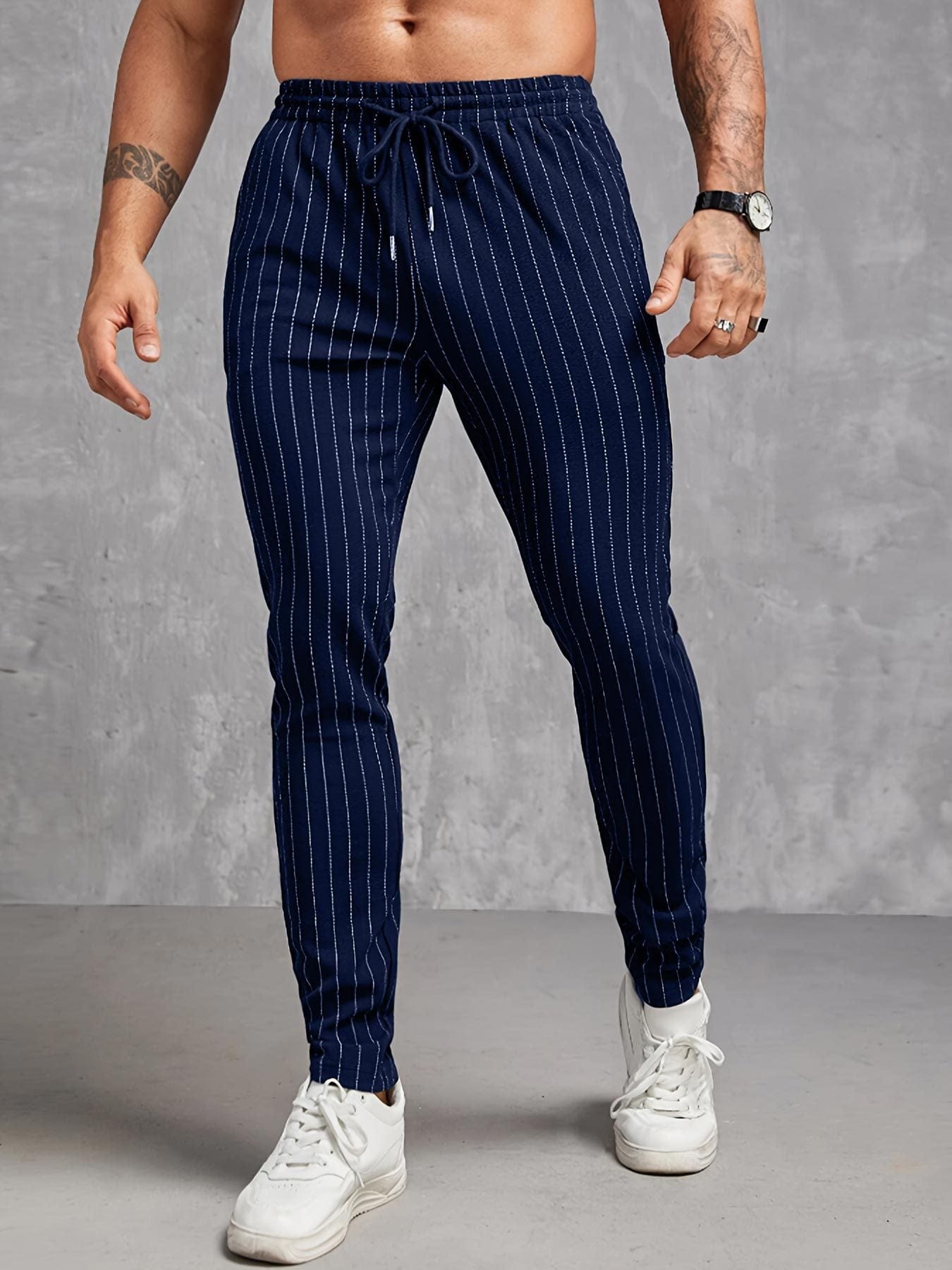 European And American Men's Striped Pocket Casual Ankle Banded Pants