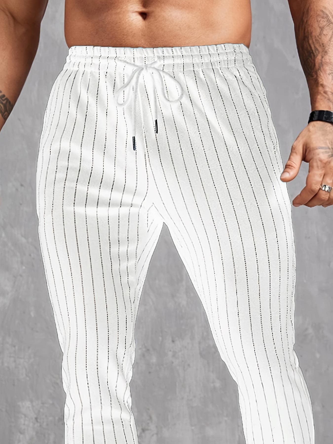 European And American Men's Striped Pocket Casual Ankle Banded Pants