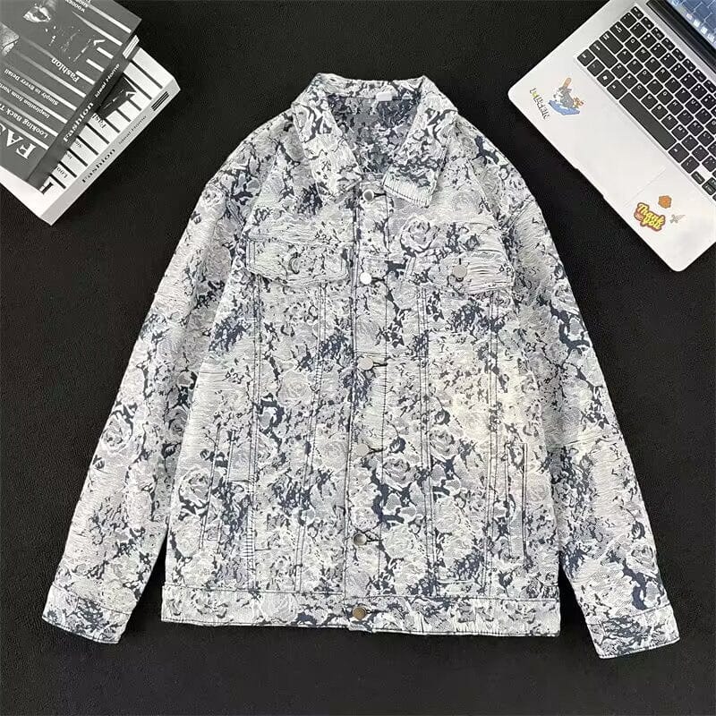 Chaqueta vaquera con estampado floral americano Abrigo bordado