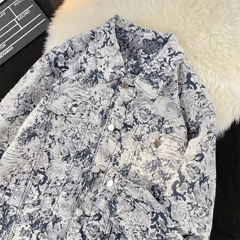 Chaqueta vaquera con estampado floral americano Abrigo bordado